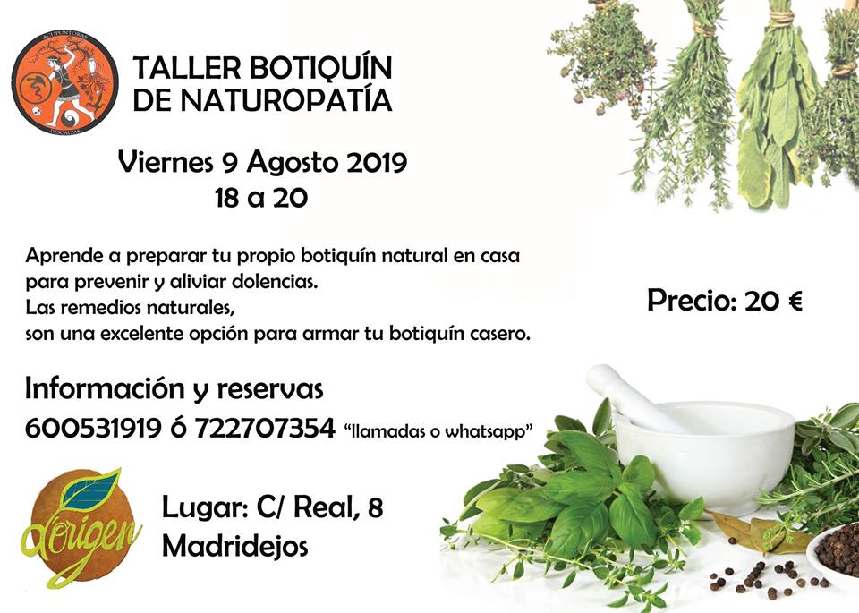 9 agosto, Botiquín Naturopatía- TALLER